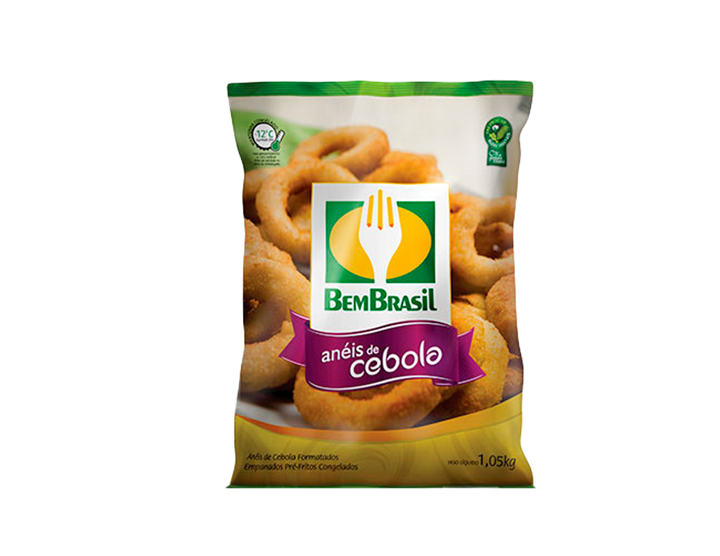 ANÉIS DE CEBOLA CONGELADOS PRÉ FRITOS EMPANADOS PRÉ FORMADOS BEM BRASIL 1,05 KG (CX 6 PCT)
